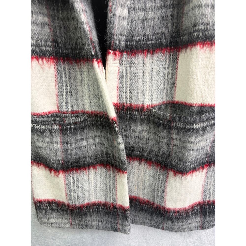 Joe's Jeans Alister Plaid Cream/Charcoal/Red Wool Blend Long Coat - Size XS - Picture 9 of 10